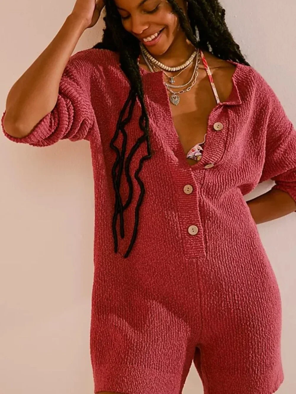 Free People Beau Sweater Romper One Piece Lounge Shorts Sz S NEW